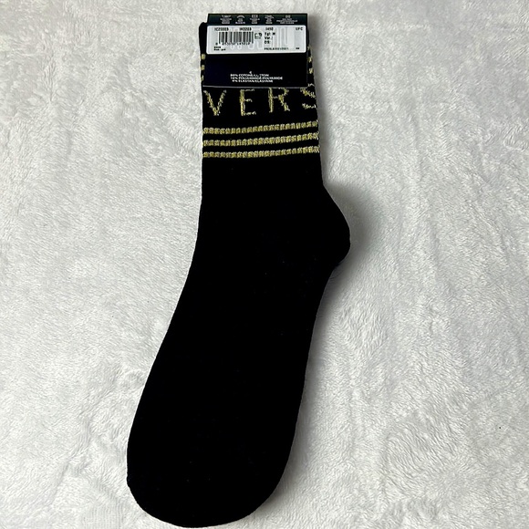 Versace Logo Crew Socks Black/Gold Size M New With Tag - Picture 3 of 6